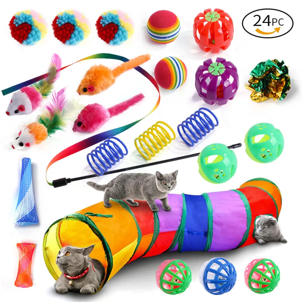 20-Piece Cat Toy Set - Interactive Kitten Toys with Feather Wand, Sisal Mouse, Bell & Balls