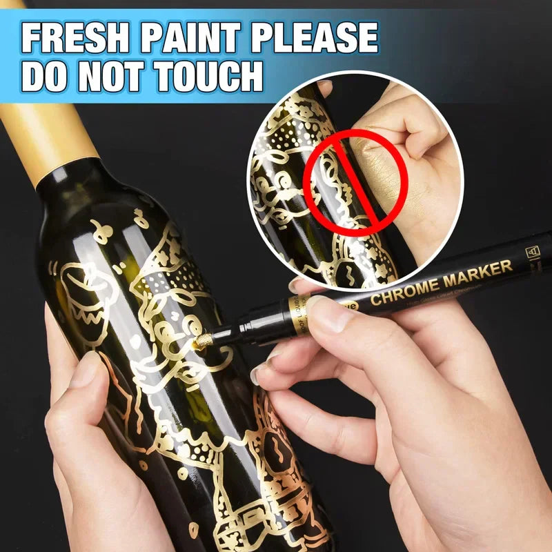 3/2/1PCS Chrome Mirror Marker Pen 2mm – DIY Gold & Silver Permanent Paint Pen for Touch-Up, Model Painting & Marking