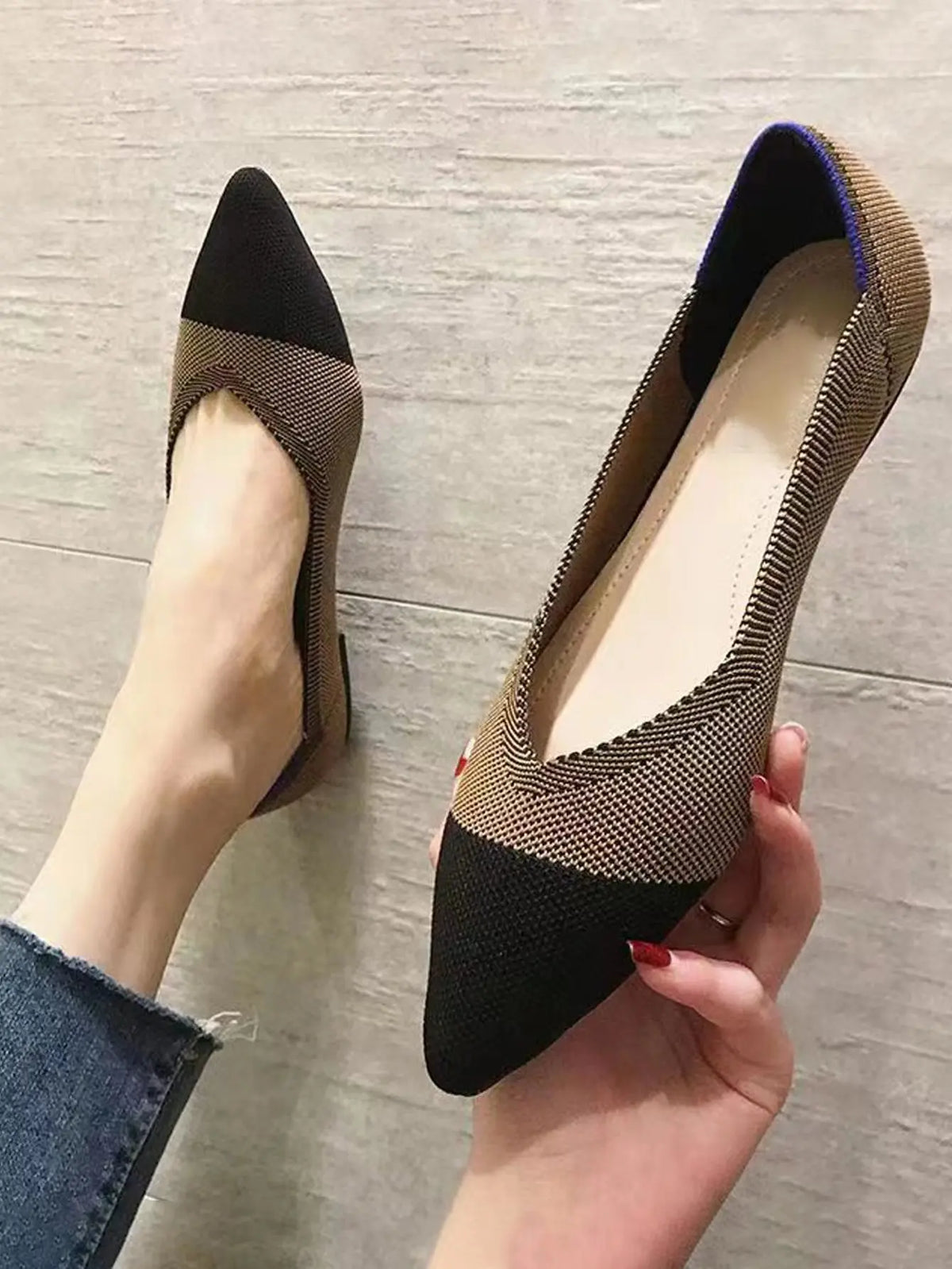 Women’s Knitted Elastic Flat Shoes Plus Size 42–43 – Soft Comfortable Slip-On Flats for Spring & Autumn