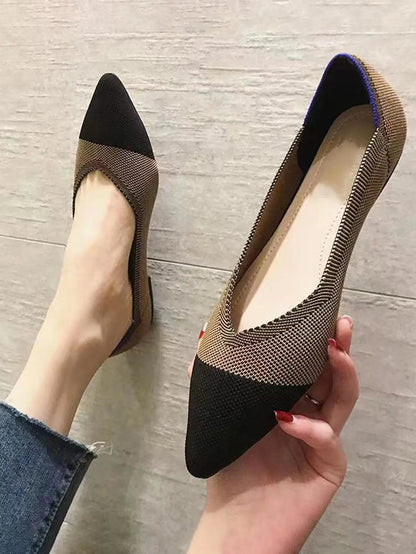 Women’s Knitted Elastic Flat Shoes Plus Size 42–43 – Soft Comfortable Slip-On Flats for Spring & Autumn
