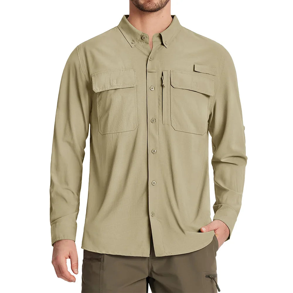 TACVASEN Men's UPF 50+ Sun Protection Fishing Shirt – Quick-Dry Long Sleeve Mesh Hiking & Work Shirt