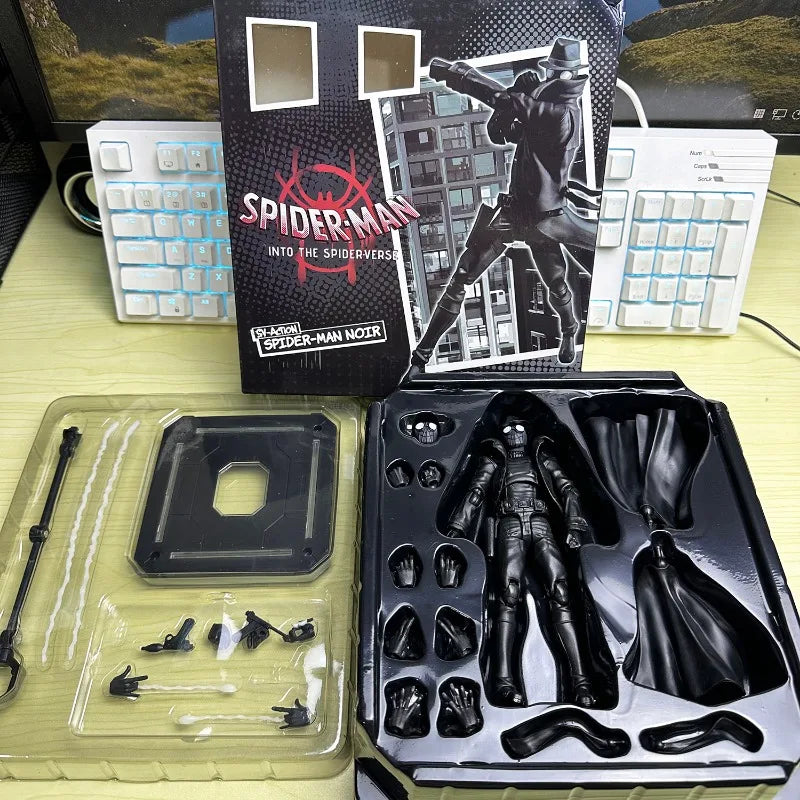 Sentinel Peter Parker Action Figure – Spider-Verse Noir PVC Collectible, Movable Miles Parker Figurine