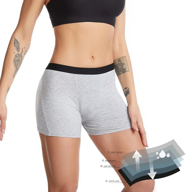 Heavy Flow Menstrual Period Underwear for Women, 4-Layer Leak Proof Cotton Boyshort Boyshorts, Absorbent Overnight Incontinence Boxer Briefs