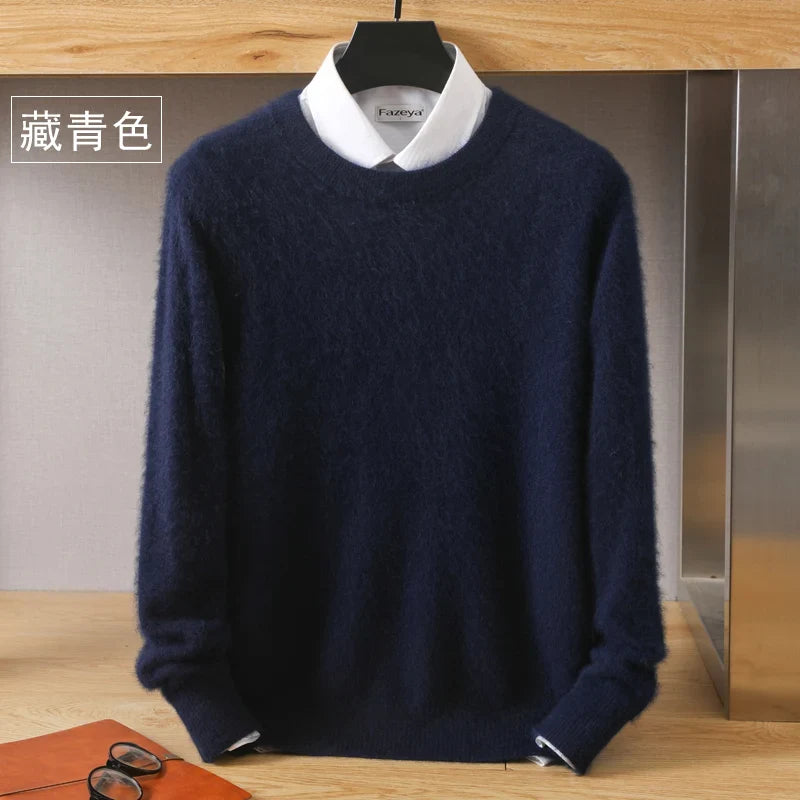 Men's Pure Mink Cashmere Sweater - Luxury O-Neck Long Sleeve Knit Pullover For Autumn & Winter Fashion