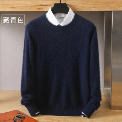 Men's Pure Mink Cashmere Sweater - O-Neck Long Sleeve Knit Pullover Autumn Winter Luxury Top