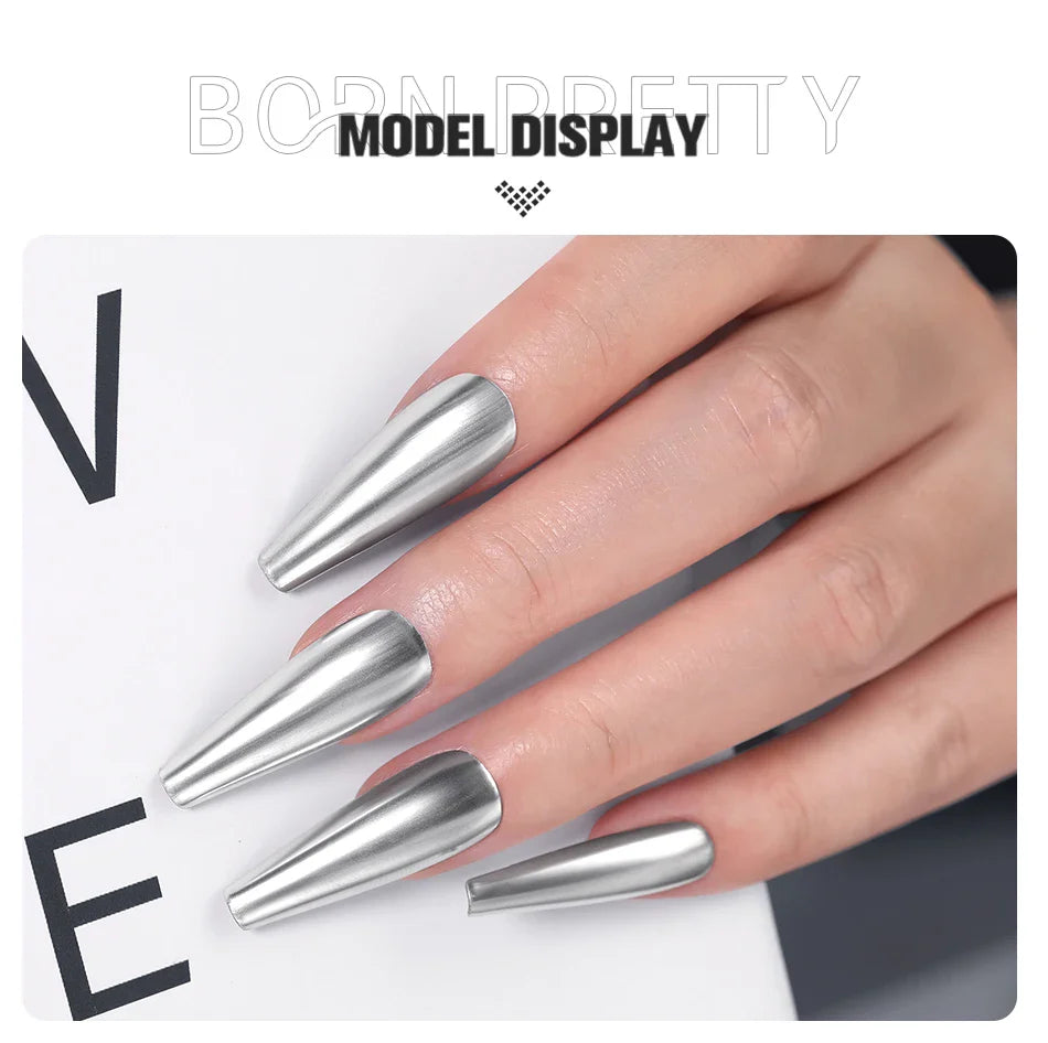 BORN PRETTY 5ML Super Silver Metallic Gel Nail Polish - Mirror Chrome Effect, Semi-Permanent Metal Painting Gel for DIY Nails