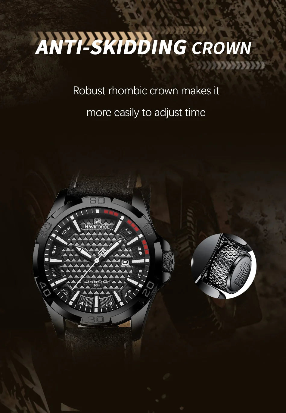 NAVIFORCE Men's Quartz Watch — Fashion Leather Strap Sport Waterproof Wristwatch with Calendar