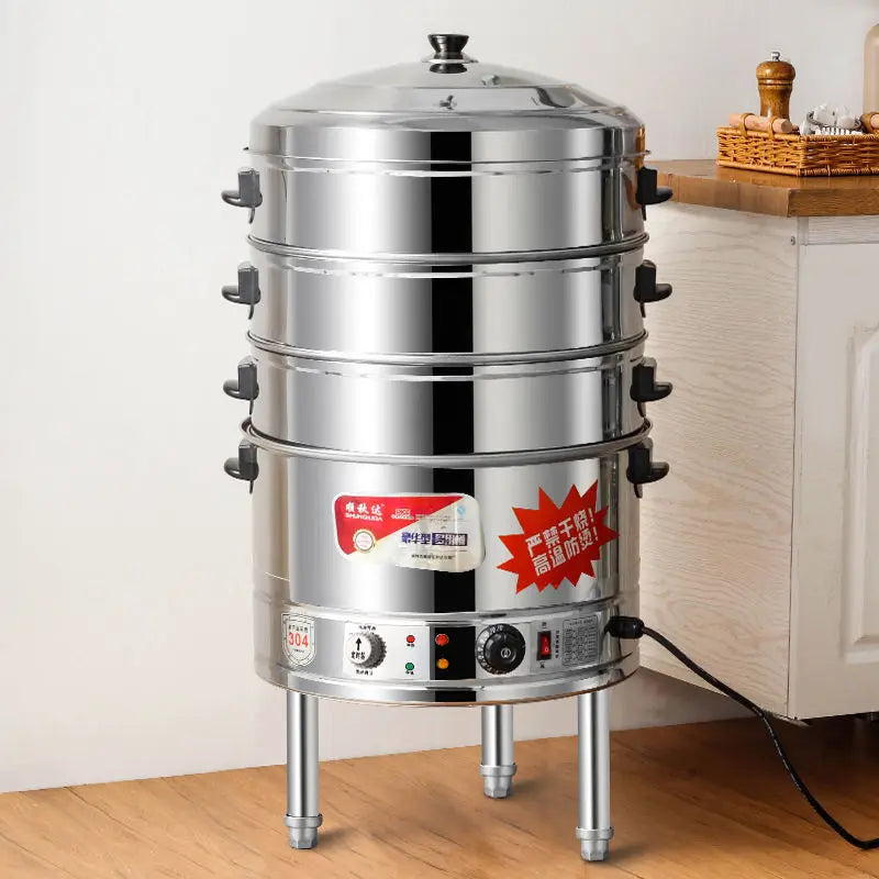 Commercial Electric Food Steamer - Large Capacity Stainless Steel Steamer for Buns & Cooking
