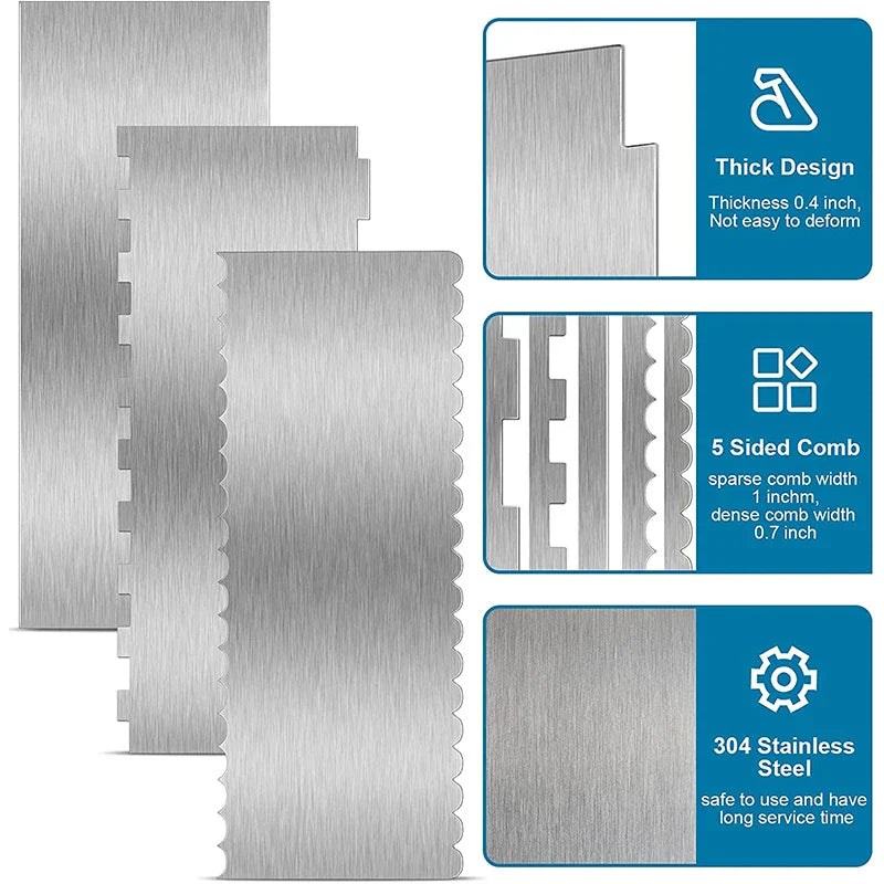 LMETJMA 10" Stainless Steel Cake Scraper – Double-Sided Patterned Edge Smoother & Pastry Cutter JT160