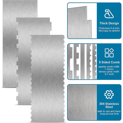 LMETJMA 10" Stainless Steel Cake Scraper – Double-Sided Patterned Edge Smoother & Pastry Cutter JT160