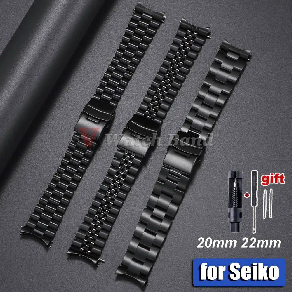 Curved End Stainless Steel Men’s Watch Band for Seiko 5 SKX007/SKX009 – 18mm/20mm/22mm Sport Jubilee Oyster Replacement Strap