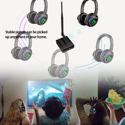 Silent Disco Wireless Headphones Bundle with RF LED Transmitter – 500M Range for DJ, iPod, MP3, Party, Club