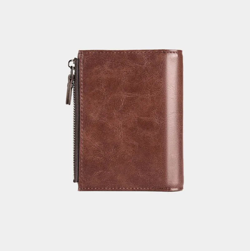 Luxury Leather Men’s Short Wallet – RFID Card Holder with Zipper Coin Purse Portable Billfold