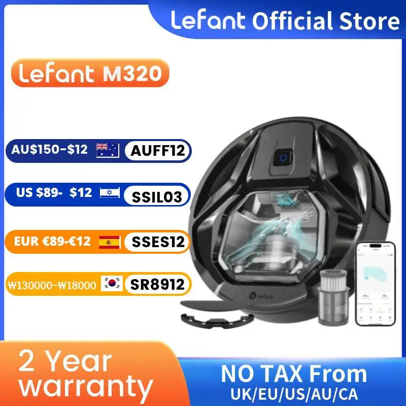 Lefant M320 Robot Vacuum Cleaner with Mop – 6000Pa Suction, 210 Min Runtime, 800ML Dustbin, Carpet Detection