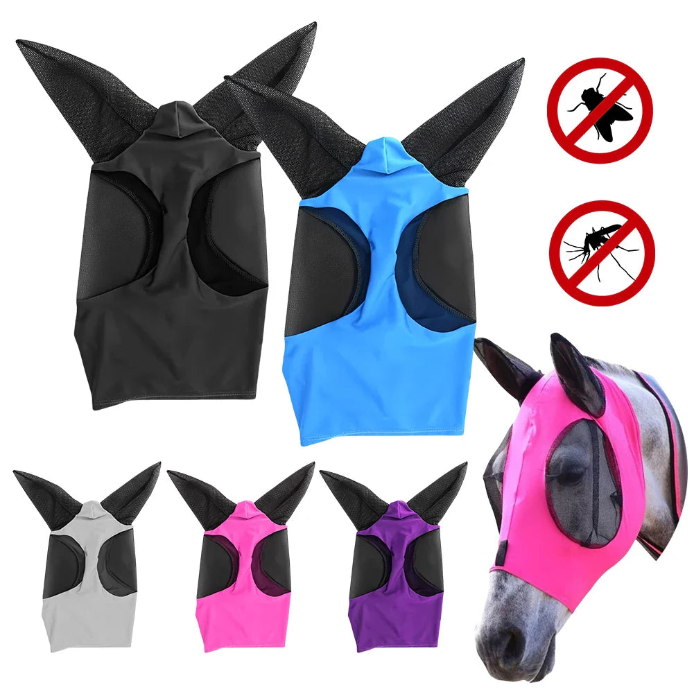 Anti-Fly Knitted Mesh Horse Mask — Breathable Anti-Mosquito & Anti-Worm Equestrian Riding Gear