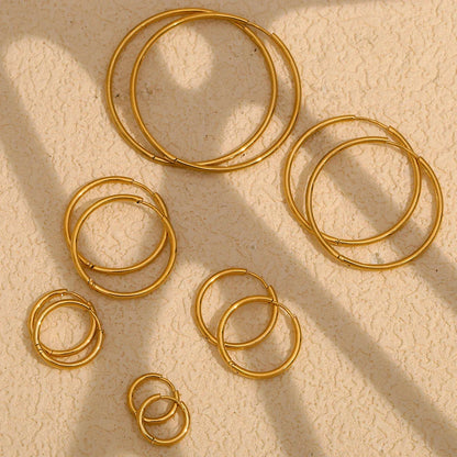 E.B.belle Minimalist Stainless Steel Hoop Earrings — 14K Gold-Plated Small, Medium & Large Loops for Women