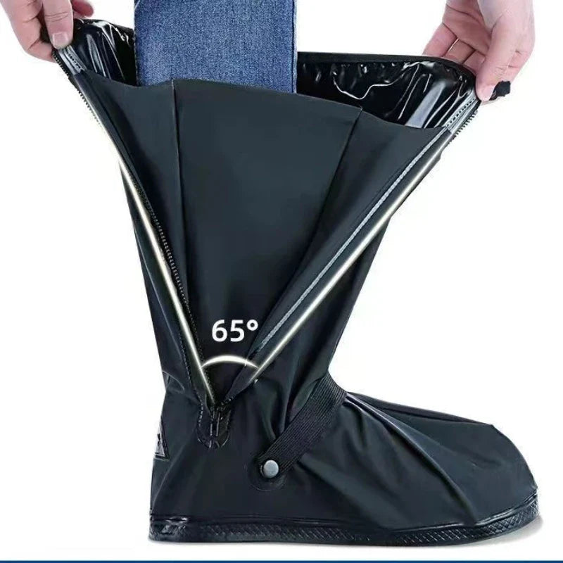 Black Waterproof Rain Boot Covers – High-Top Shoe Covers with Reflector for Motorcycle, Bike & Outdoor Use (Men & Women)