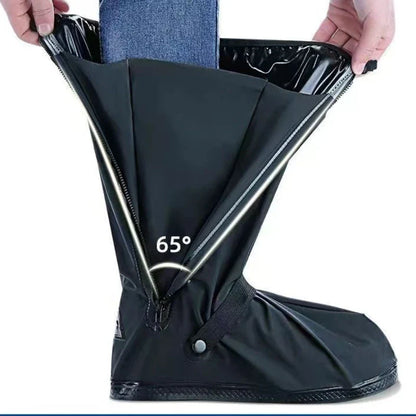 Black Waterproof Rain Boot Covers – High-Top Shoe Covers with Reflector for Motorcycle, Bike & Outdoor Use (Men & Women)