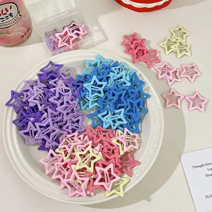 10/50PCS Colorful Kawaii Star Barrettes – Y2K Sweet Girls Metal Snap Hairclips & Hair Jewelry Gifts