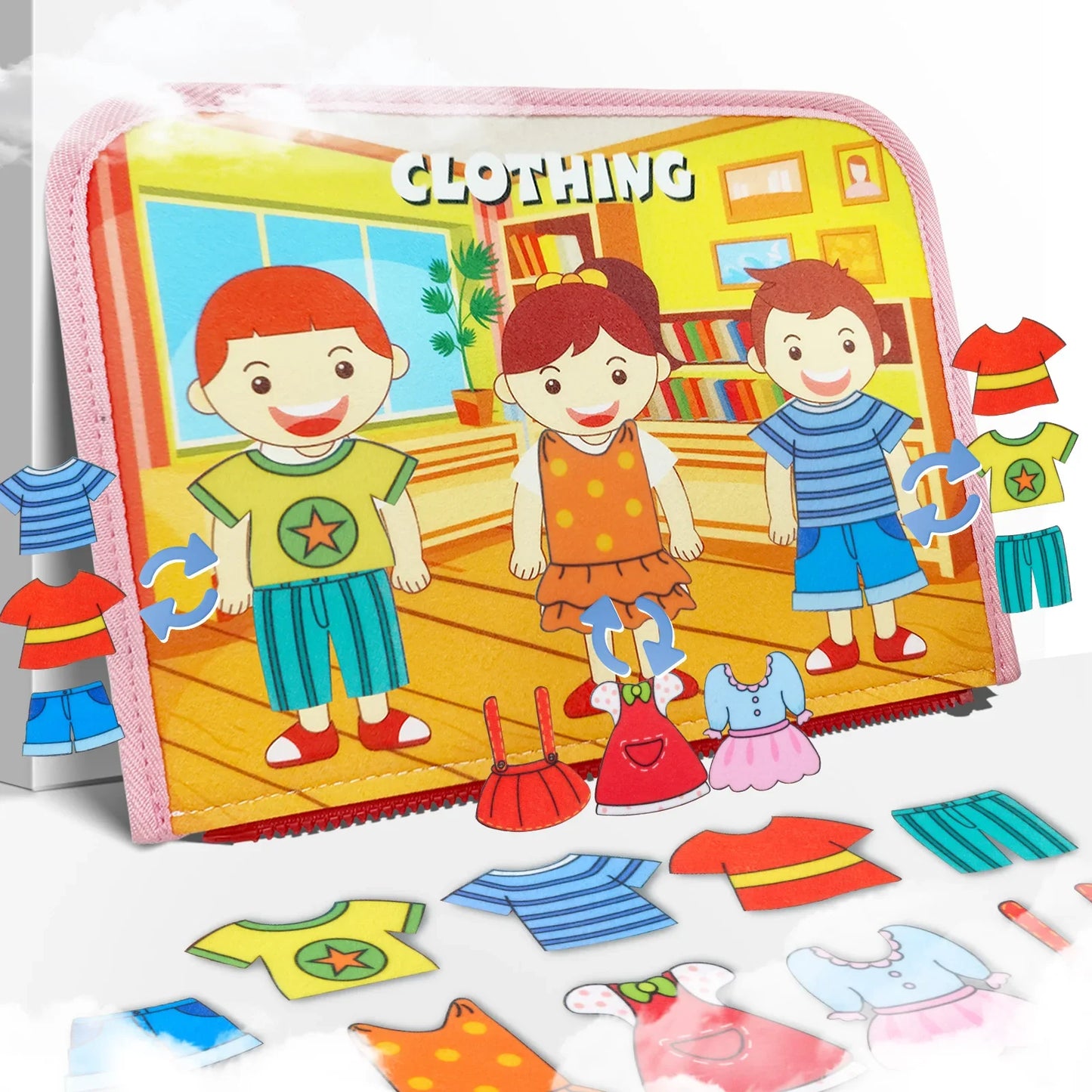 TUNJILOOL Montessori Busy Board – Early Educational Toy for Toddlers, Felt Cloth Story Book, 3D Shape & Color Match