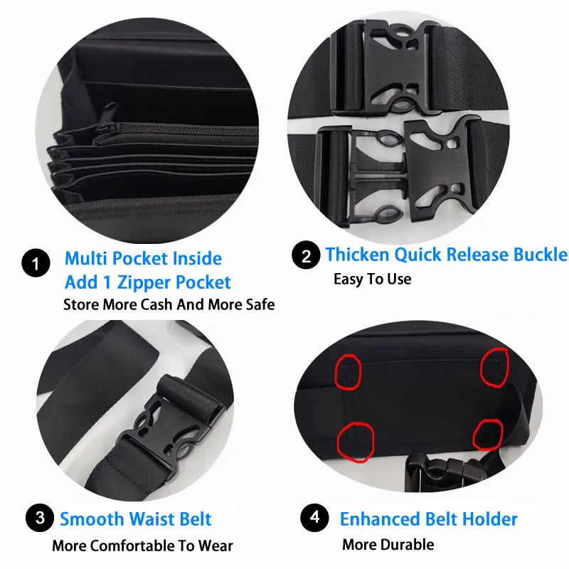Multi-Pocket Driver Waiter's Purse - Waist Wallet with 8 Slot Euro Coin Dispenser, Coin Holder Sorter, Fanny Pack for Cash & Receipts