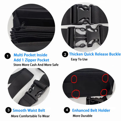 Multi-Pocket Driver Waiter's Purse - Waist Wallet with 8 Slot Euro Coin Dispenser, Coin Holder Sorter, Fanny Pack for Cash & Receipts