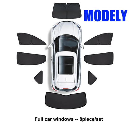 Tesla Model Y 2024 Window Sunshade - Privacy Front & Rear Side Window Shield Cover with UV Protection for Camping & Travel