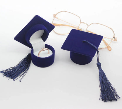 Velvet Ring Box with Graduation Cap Design – Jewelry Packaging for Wedding, Engagement, Earrings & Graduation Gift Organizer