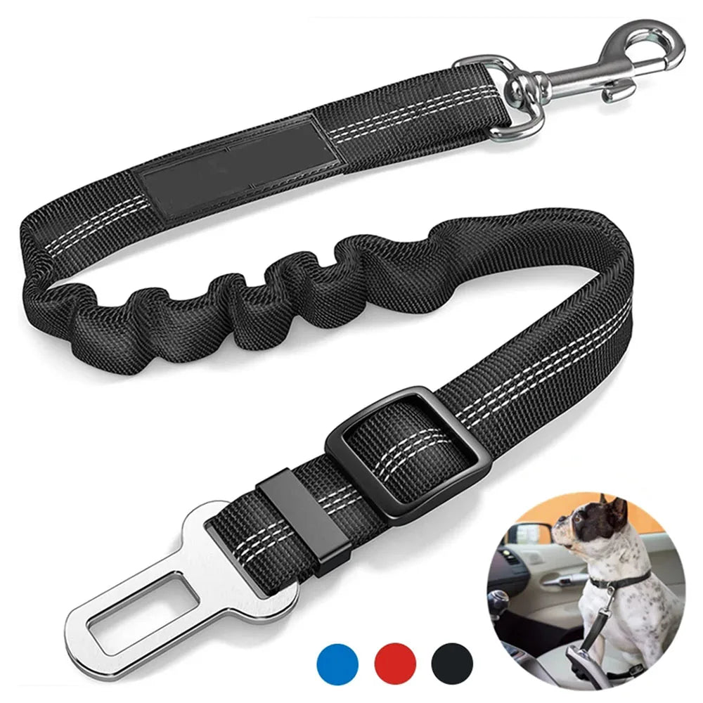 Adjustable Dog Car Seat Belt Harness – Nylon Reflective Elastic Safety Strap with Cushioning for Pet Travel