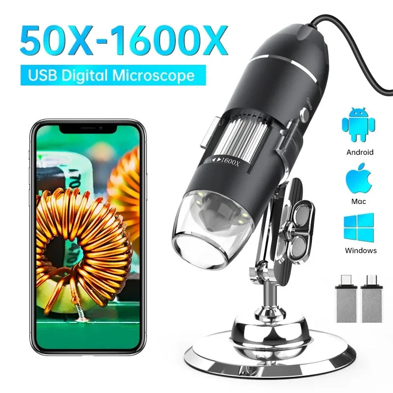 1600X USB Digital Microscope 1080P HD – 8 LED Soldering Inspection Camera for Android, Mac & Windows Electronics Repair Tool