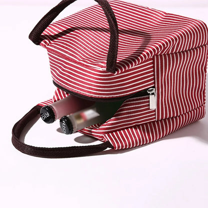 Multi-Color Portable Square Lunch Bag – Washable Striped Reusable Leak-Proof Insulated Bento Tote