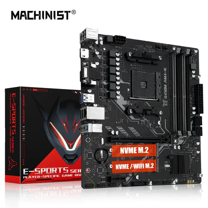 MACHINIST B450M-AM4-K Motherboard – AM4 Ryzen Support, DDR4 RAM, Dual NVMe M.2, HDMI/VGA/DP Interface Gaming PC Board