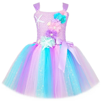 Princess Mermaid Dress for Girls - Pastel Floral Tutu Party & Halloween Costume Dress