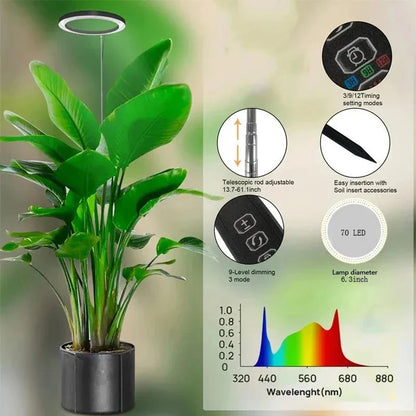Height Adjustable LED Grow Light — Full Spectrum Plant Growing Lamp with 3 Timers for Indoor Large Plants