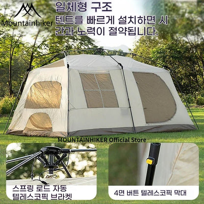 MOUNTAINHIKER One-Button Automatic Ridge Tent – Large Outdoor Shelter with Two Bedrooms & Living Room for Camping & Beach