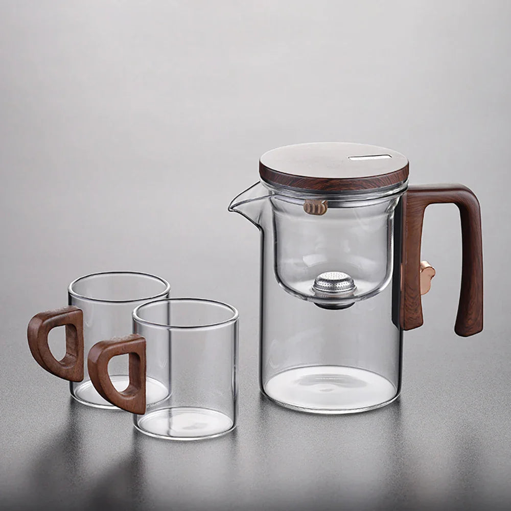 Glass Tea Pot Kettle with Magnetic Infuser - 520ML/720ML Tea Filtration Cup Set with One-Click Switch