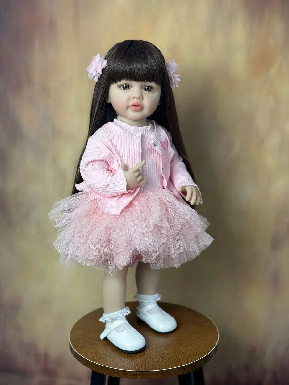 55CM Lifelike Reborn Baby Girl Doll: Full Soft Silicone Body, Can Stand | Perfect Princess Toddler Birthday Gift.  22Inch