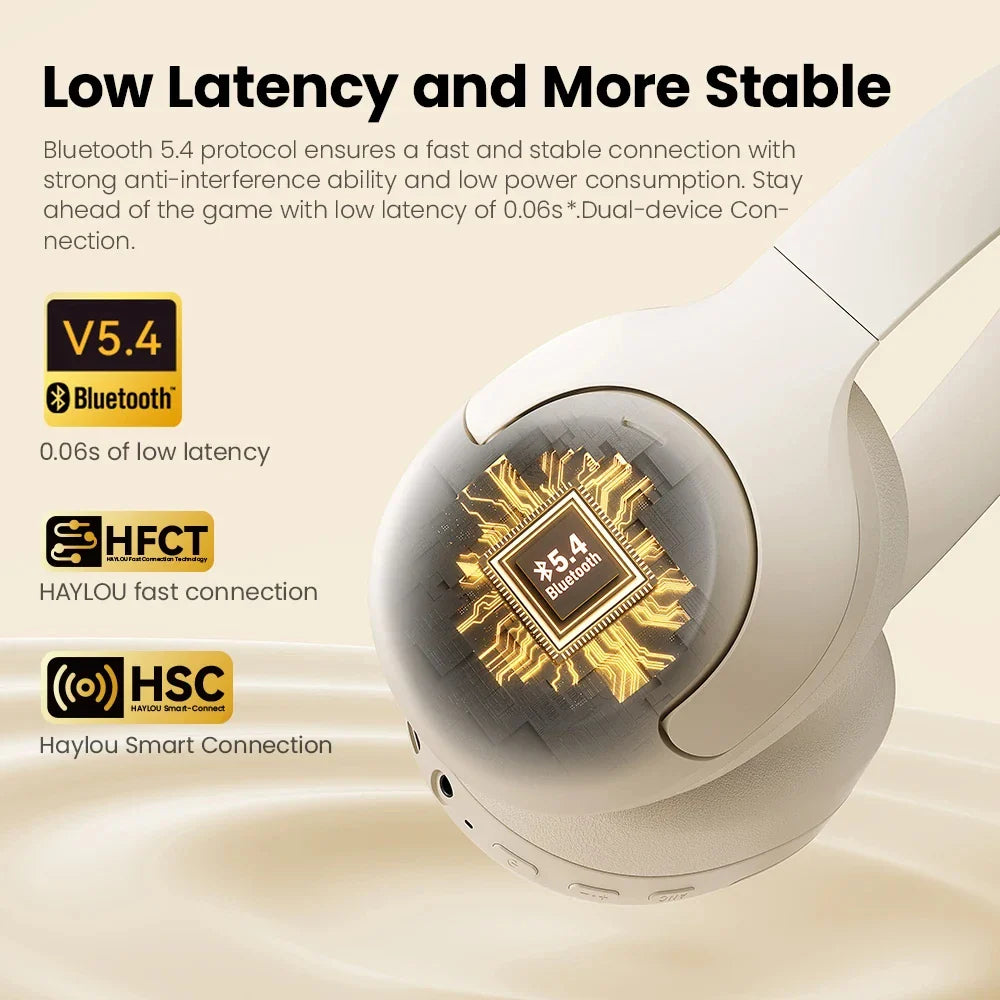 HAYLOU S30 Wireless Bluetooth 5.4 Headphones - 43dB Adaptive Noise Cancelling, 40mm Driver, 80H Playtime Earphones