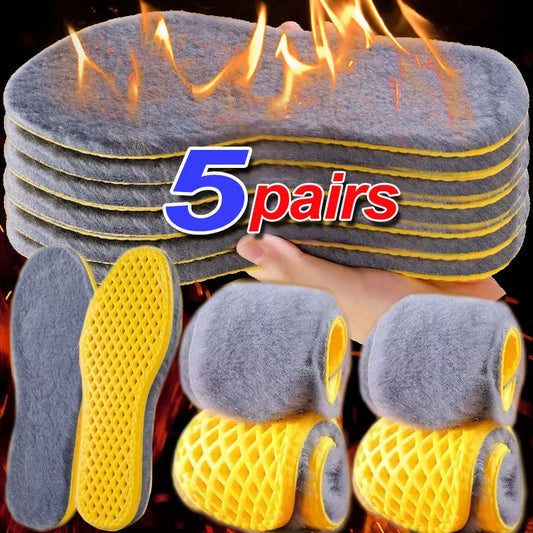 1/5 Pairs Winter Plush Insoles – Soft Self-Heating, Shock-Absorbent, Breathable Shoe Inserts for Men & Women