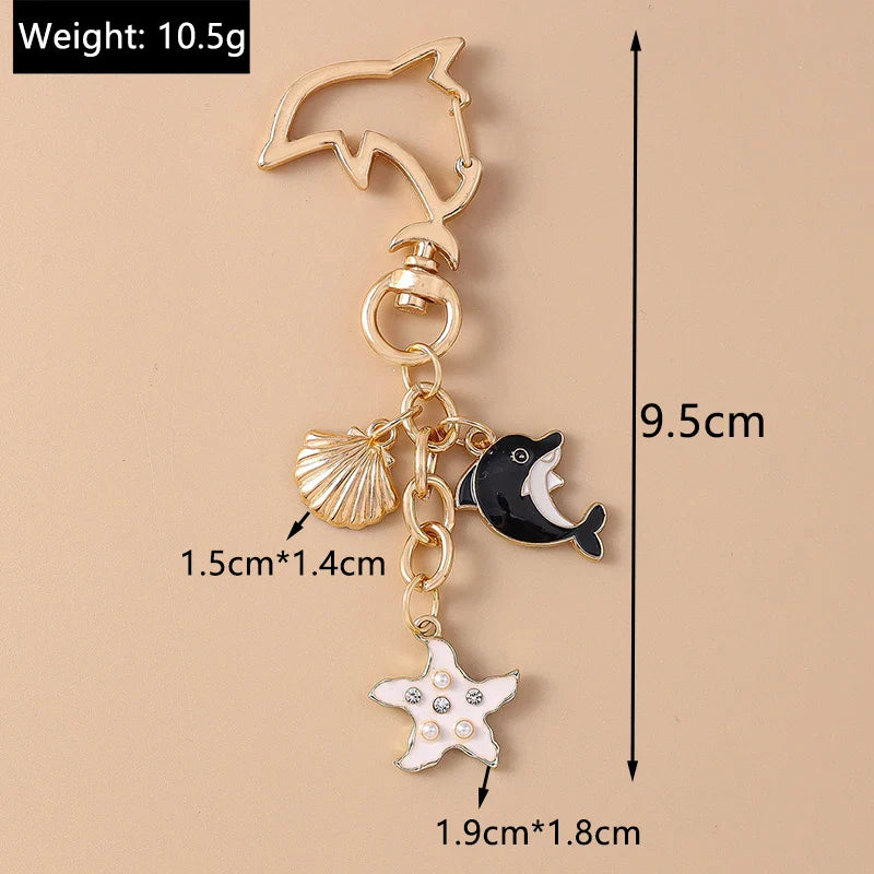 Summer Beach Shell Keychain – Octopus and Starfish Marine Life Pendant for Women, Girls, Handbag Decor, and Gifts