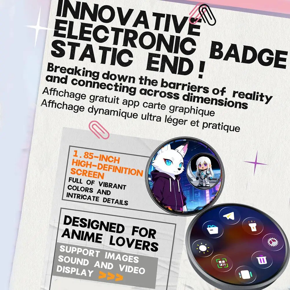 E-Badge Intelligent Anime Electronic Pin - Dynamic Animation Display Trendy Brooch Gift