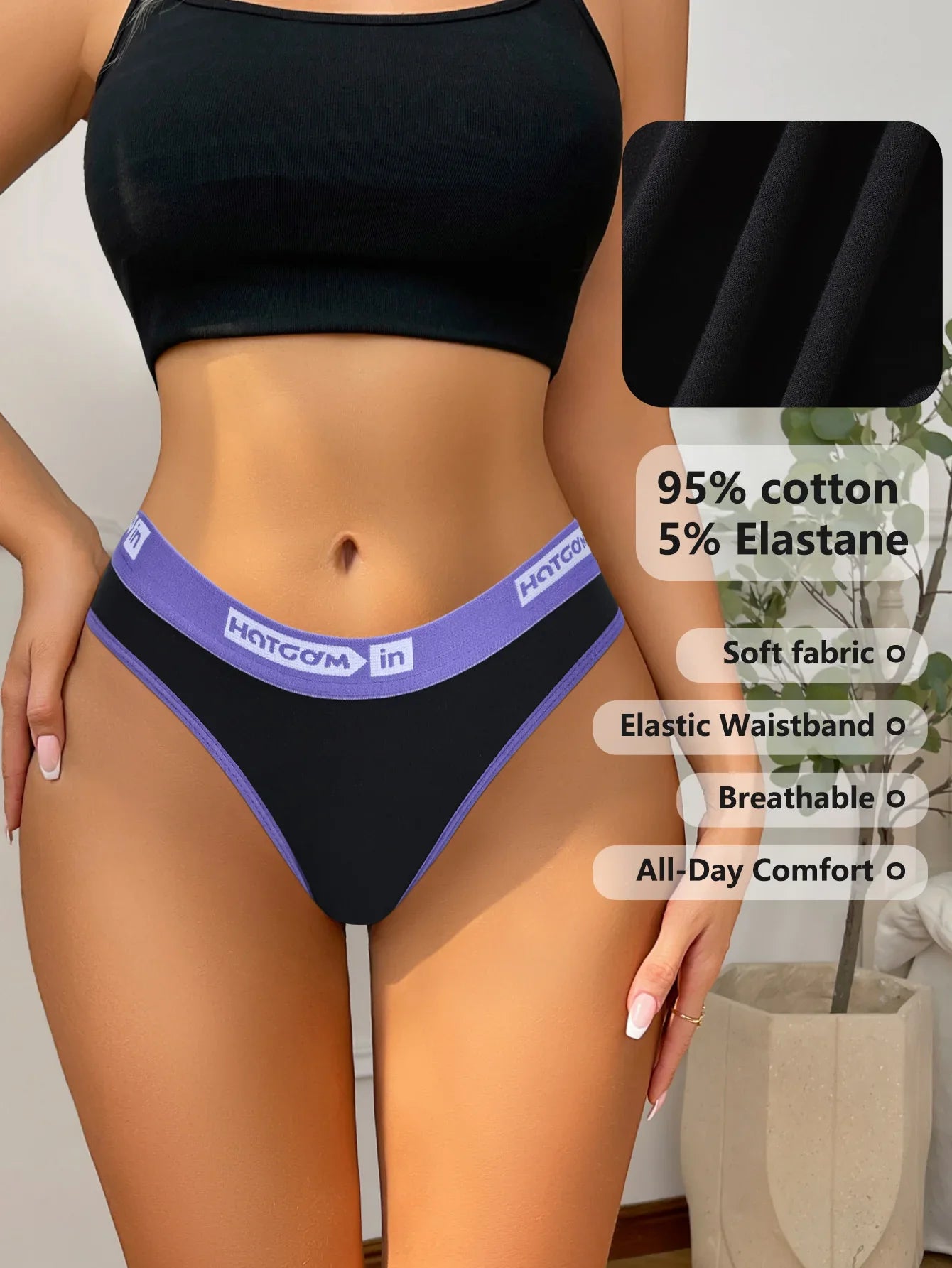 6 Pcs Women’s Cotton Panties Set - Soft Breathable Stretch Briefs Sexy Black Underwear Female Lingerie