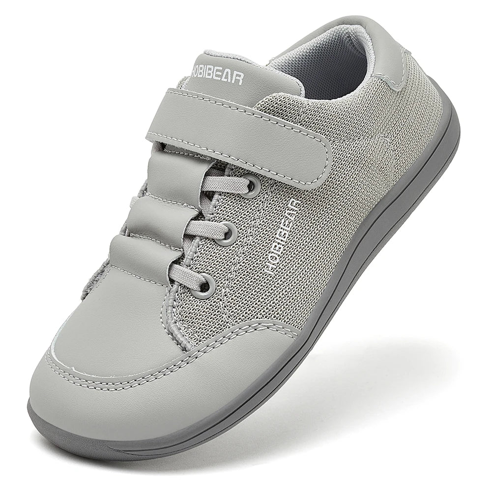 HOBIBEAR Kids Barefoot Shoes – Wide Toe Minimalist Sneakers for Boys & Girls, Lightweight Hook Loop, Mesh & Artificial Leather