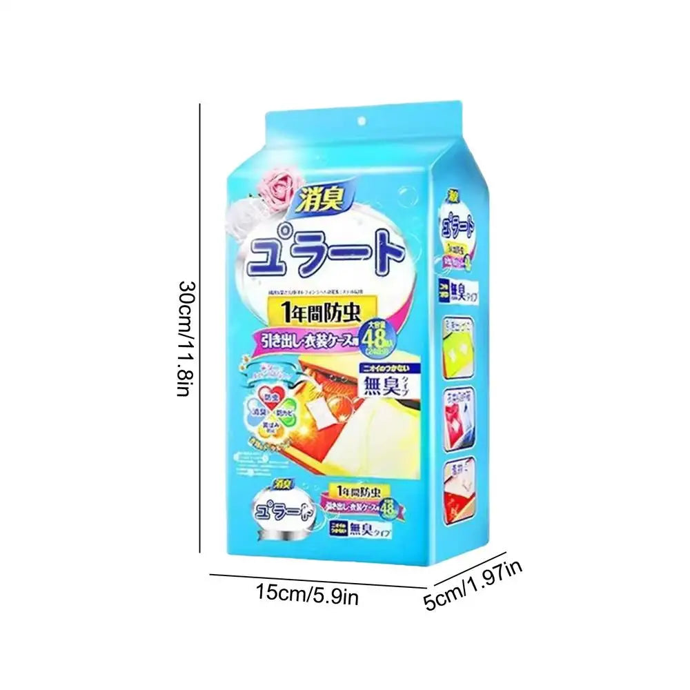 48pcs Closet Scent Bags – Camphor Insect Repellent & Moisture-Proof Wardrobe Deodorant Sachets
