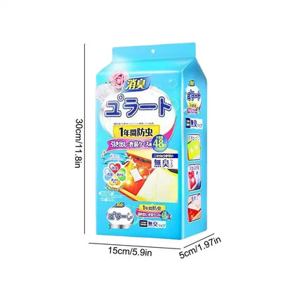 48pcs Closet Scent Bags – Camphor Insect Repellent & Moisture-Proof Wardrobe Deodorant Sachets