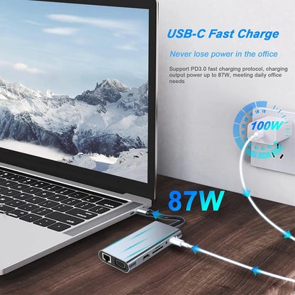 USB C Hub Adapter – 4K HDMI, VGA, PD, RJ45, SD/TF Card Reader for MacBook Pro/Air M1 & iPad