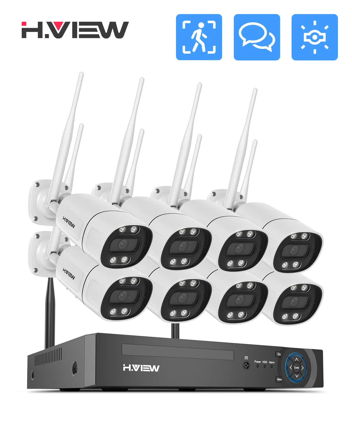 H.View 8CH 5MP Wireless WiFi Security Camera System — CCTV NVR Kit with Indoor/Outdoor Cameras & Two-Way Audio XMEye