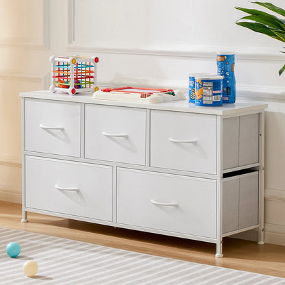 Living Room Display Cabinet – 5 Fabric Drawers with Steel Frame, Wardrobe Closet for Clothes Storage & Dresser