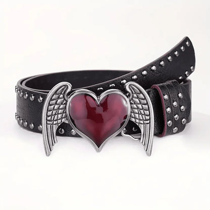 Rose Heart Leather Belt - Y2K Punk Gothic Rivet Rock Hip-Hop Fashion Accessory