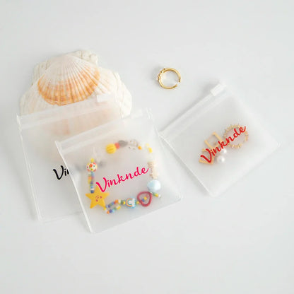 200PCS Bulk Jewelry Zipper Bags — Custom Frosted Transparent PVC Pouches for Necklaces, Earrings & Rings with Logo